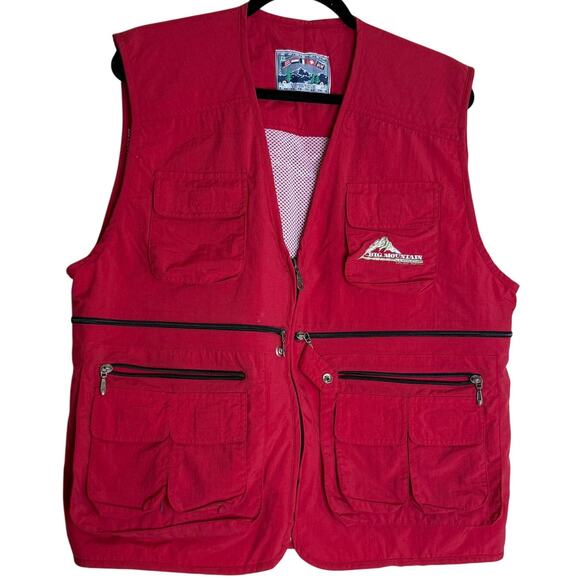 Big Mountain Utility Vest Men's XL Red Mesh Lined Pockets V-Neck Full Zip Hiking - Picture 1 of 9